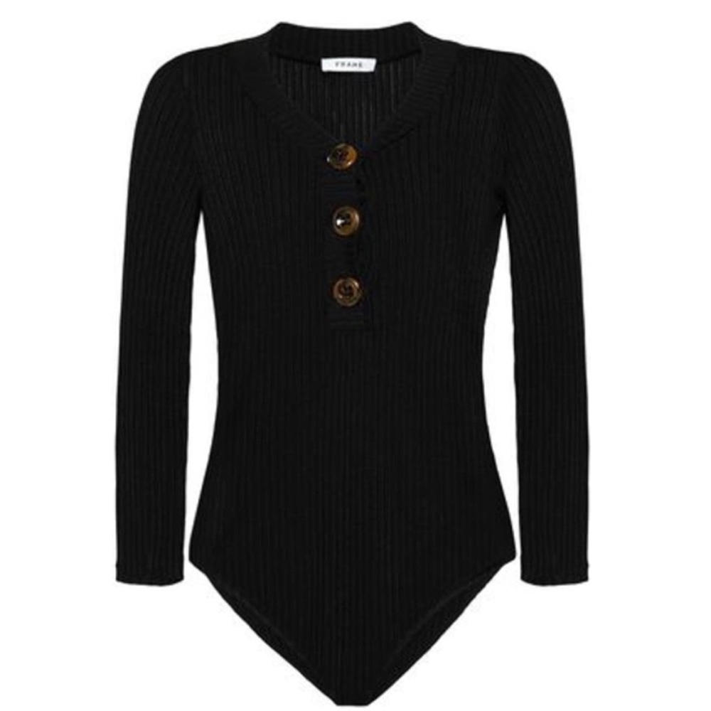 Frame Ribbed Button Up Bodysuit XS - Picture 3 of 7